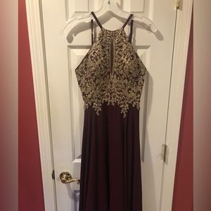 Long, formal spaghetti strap, criss-cross back dress